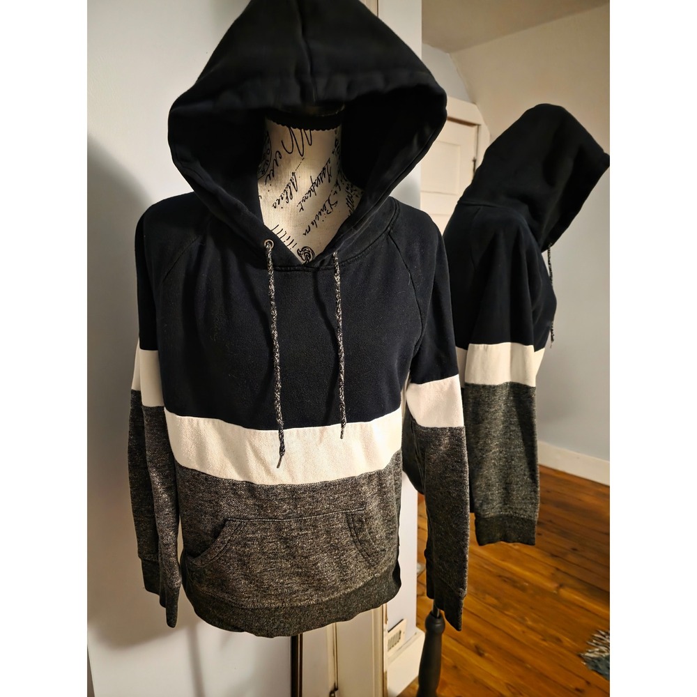 Zine Mens Colorblock Hoodie Navy Blue White Gray Raglan‎ Sweatshirt Medium